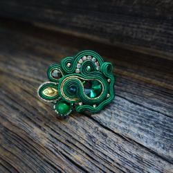 zielony pierścionek,pierścionek soutache - Pierścionki - Biżuteria