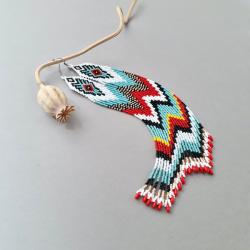 kolczyki bardzo długie,kolorowe indiańskie,etno - Kolczyki - Biżuteria